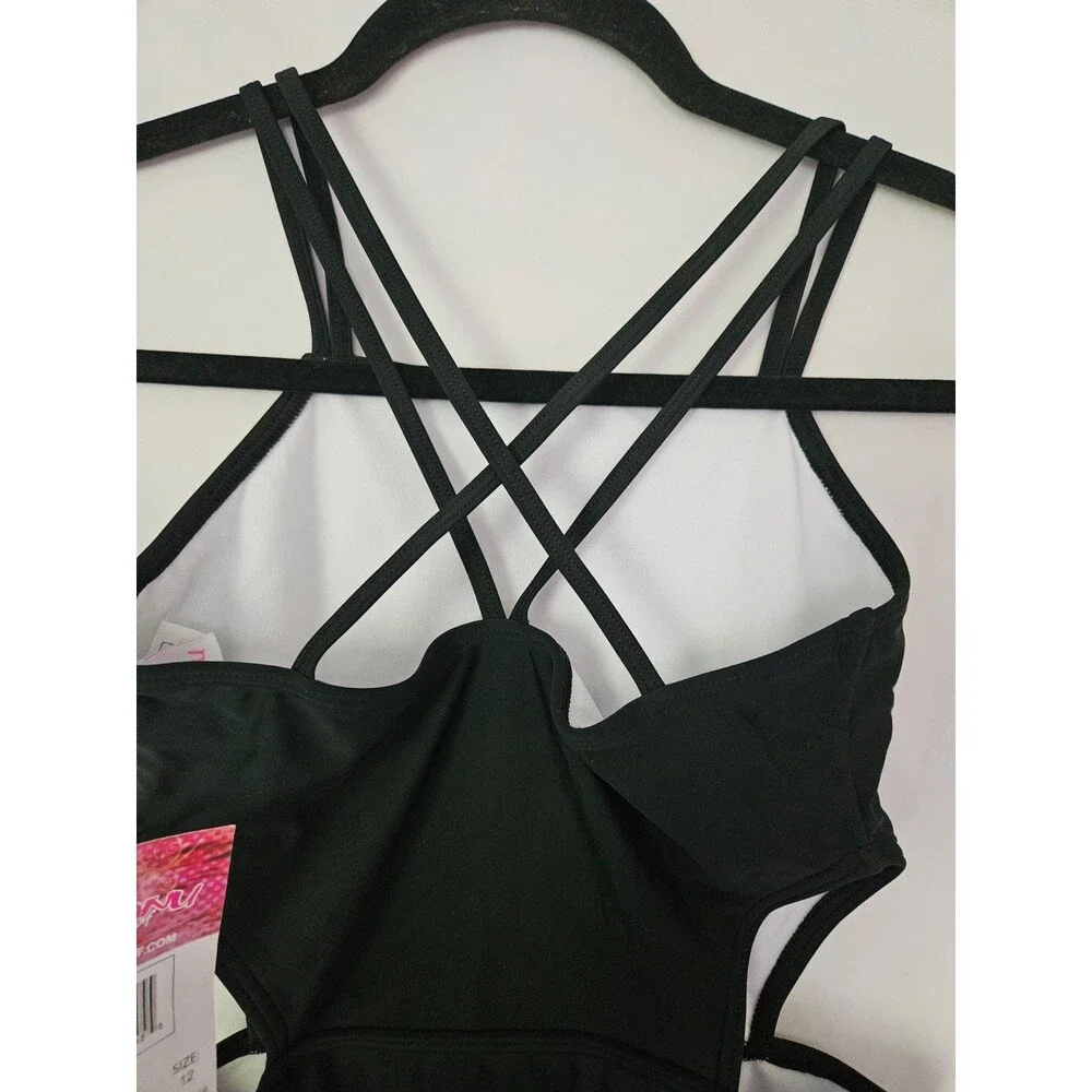 Kanu Surf Swimsuit Girls 12 Black‎ One Piece Cut Out Swimwear